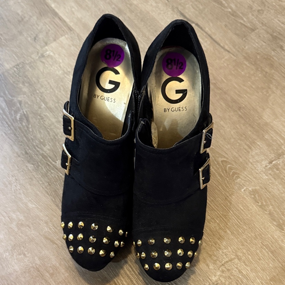 G by Guess Black Ankle Boots with Gold Studs